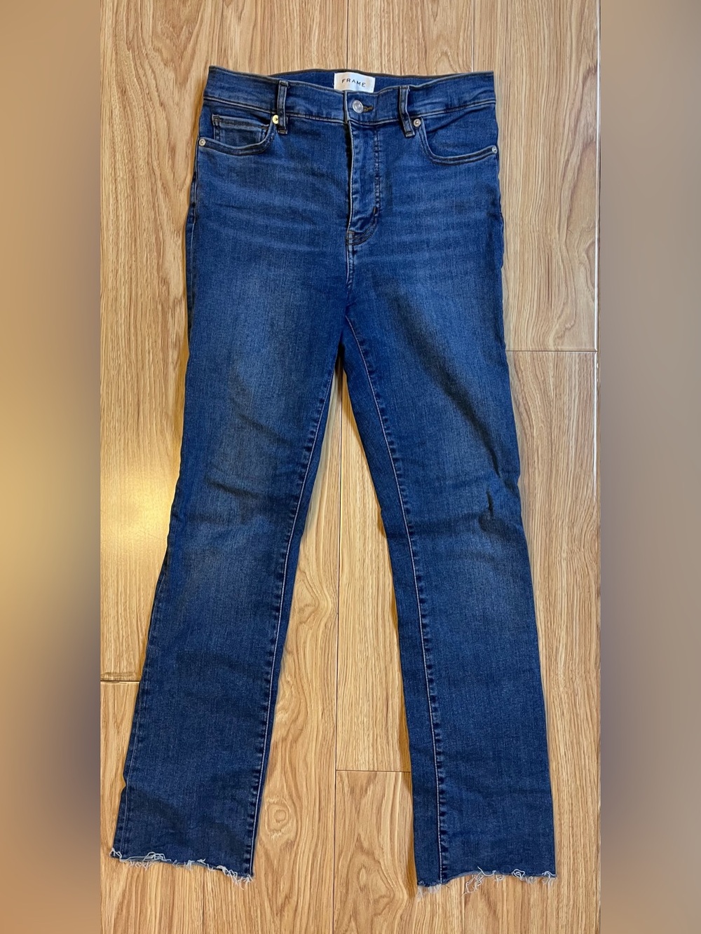 Very Good Condition* FRAME Le High Straight Long Raw Fray | Mermaid, 28